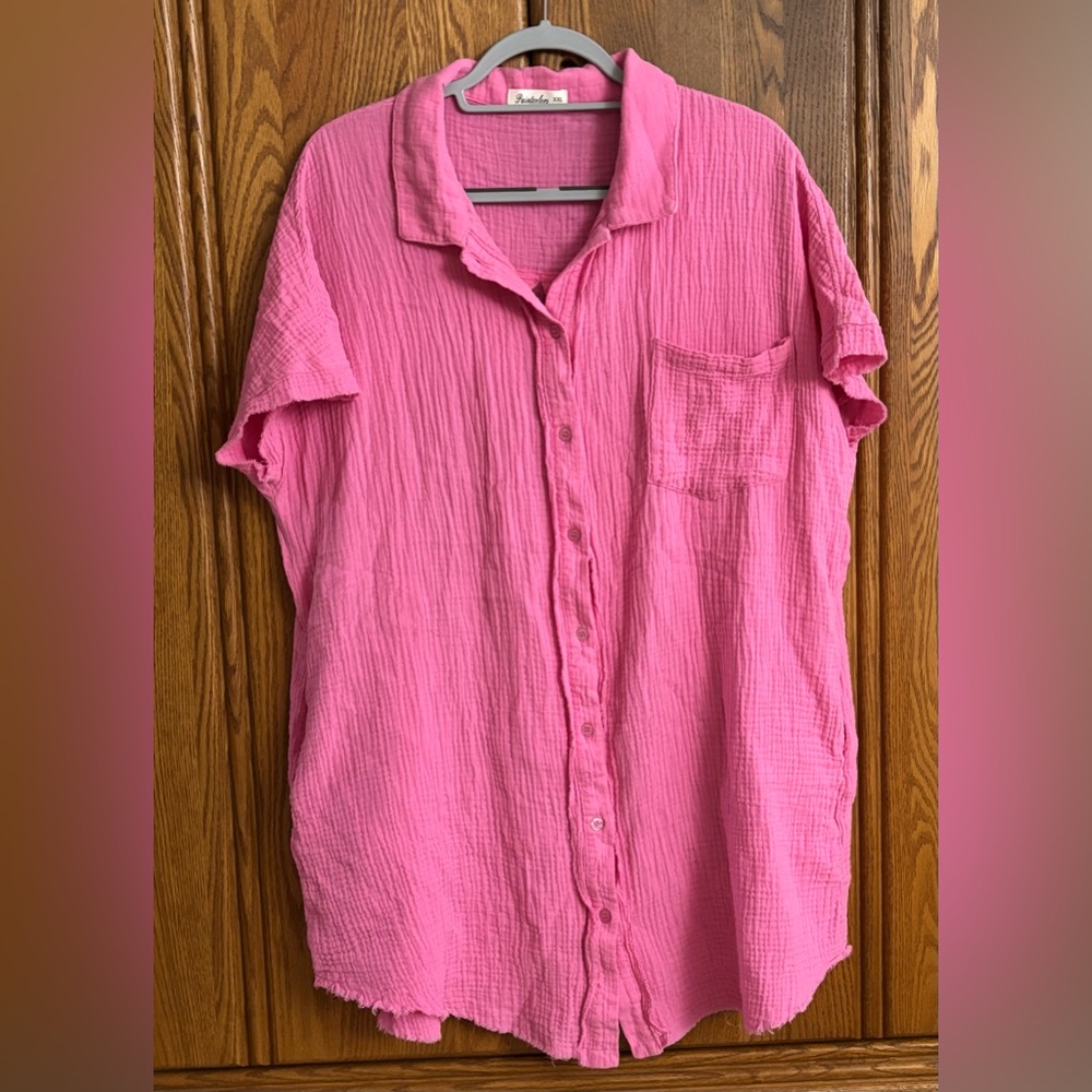 Chic Pink Button-Up Swim Coverup